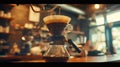 Generative AI Making filtered drip coffee in coffee shop Close up of brewing a drip hot espresso pour over coffee