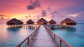 Generative AI, Maldives travel destination, Water hotel resort bungalows.