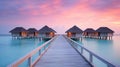 Generative AI, Maldives travel destination, Water hotel resort bungalows.