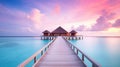 Generative AI, Maldives travel destination, Water hotel resort bungalows.