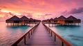 Generative AI, Maldives travel destination, Water hotel resort bungalows.