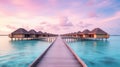 Generative AI, Maldives travel destination, Water hotel resort bungalows.