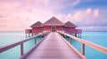 Generative AI, Maldives travel destination, Water hotel resort bungalows.