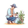 Generative AI Male Gardener Watering Plant-