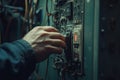 Generative Ai, male hand adjust automatic power line voltage