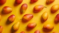 Generative AI many fresh mangoes on yellow background business concept. Royalty Free Stock Photo