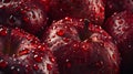 Generative AI many red ripe apples closeup with water drops business concept.