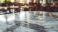 Generative AI marble table top with blurred abstract cafe restaurant interior background business concept. Royalty Free Stock Photo