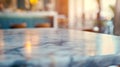 Generative AI marble table top with blurred abstract cafe restaurant interior background business concept. Royalty Free Stock Photo