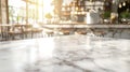 Generative AI marble table top with blurred kitchen cafe restaurant interior background business concept. Royalty Free Stock Photo