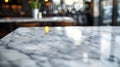 Generative AI marble table top with blurred kitchen cafe restaurant interior background business concept. Royalty Free Stock Photo