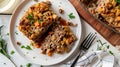 Generative AI Meatloaf and Stuffing Casserole ground beef dinner recipe with a meatloaf base topped with stove top