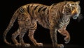 Generative AI of a metal tiger isolated on a black background