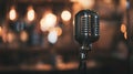 Generative AI microphone against blur on beverage in pub and restaurant background business concept. Royalty Free Stock Photo