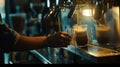 Generative AI Midsection of barista making frothy drink at cafe business concept.