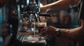 Generative AI Midsection of barista making frothy drink at cafe business concept.