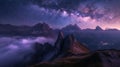 Milky_Way_above_mountains_in_fog_at_night_in_autumn_3 Royalty Free Stock Photo