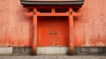 Generative AI Minimalist Closeup of Authentic Japanese Torii Gate with Bright Red Color and Weathered Texture busi