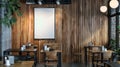 Generative AI Mock up Black blank billboard poster frame advertising board on wooden wall inside cafe business con Royalty Free Stock Photo