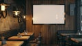 Generative AI Mock up Black blank billboard poster frame advertising board on wooden wall inside cafe business con Royalty Free Stock Photo