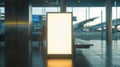 Generative AI Mock up of blank light box in airport business concept.