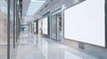 Generative AI Mock up Horizontal white empty signage on store shop front inside shopping mall business concept. Royalty Free Stock Photo
