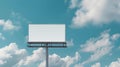 Generative AI Mock up image  blank white billboard or large advertising display and white clouds against blue sky Royalty Free Stock Photo