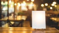 Generative AI Mock up Menu frame on Table in Bar restaurant Stand for booklets with white sheets of paper acrylic Royalty Free Stock Photo