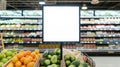 Generative AI Mockup advertising board in front of supermarket Blank price list board Mock up billboard for your t Royalty Free Stock Photo