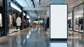 Generative AI Mockup blank vertical advertising billboard at front of man clothing shop in shopping mall empty spa