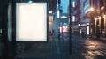 Generative AI Mockup of the blank white street city outdoor advertising square billboard in black frame on sidewal Royalty Free Stock Photo