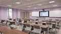 Generative AI Modern Classroom Interior with Desks Whiteboards and Display Screen for Educational Settings busines Royalty Free Stock Photo