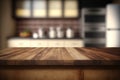 Generative AI. A modern dark wooden kitchen countertop with decor and a copy space to mount your product display on top Royalty Free Stock Photo