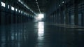 Generative AI Modern empty dark storehouse with light at the end business concept. Royalty Free Stock Photo