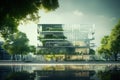 Generative ai: modern office building with green trees