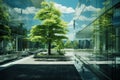 Generative ai: modern office building with green trees