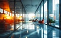 Modern Office Interior with Reflective Glass Partitions, Contemporary Workspace Design, Blurred Concept of Corporate Business Royalty Free Stock Photo