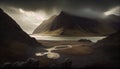 Generative AI, Moody Mountains: An Atmospheric Sunset Landscape