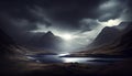 Generative AI, Moody Mountains: An Atmospheric Sunset Landscape