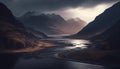 Generative AI, Moody Mountains: An Atmospheric Sunset Landscape