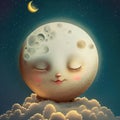 Generative AI: moon smiling above the clouds illustration