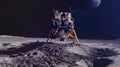 Generative AI Moon surface with space craft Planet Earth on the background Apollo space program Elements of this i Royalty Free Stock Photo