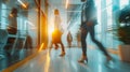 Generative AI motion blur of energetic and ambitious business people walking near meeting room in coworking enviro Royalty Free Stock Photo