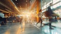 Generative AI motion blur of energetic and ambitious business people walking near meeting room in coworking enviro Royalty Free Stock Photo