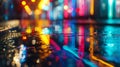 Generative AI Multicolored neon lights on a dark city street reflection of neon light in puddles and water Abstrac Royalty Free Stock Photo