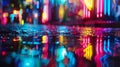 Generative AI Multicolored neon lights on a dark city street reflection of neon light in puddles and water Abstrac Royalty Free Stock Photo