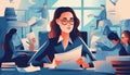 Generative AI Multitasking Stressed Business Woman-