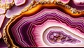 Generative AI, natural volcanic agate stones close-up pink magenta and golden texture. Wallpaper background, quartz marble,