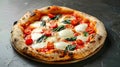 Generative AI Neapolitan pizza with spices tomatoes and cheese mozzarella on dark background Pizza Margherita with