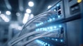 Generative AI Network Equipment Cables Connected to Switch HighSpeed Data Transmission Internet Infrastructure Tel Royalty Free Stock Photo